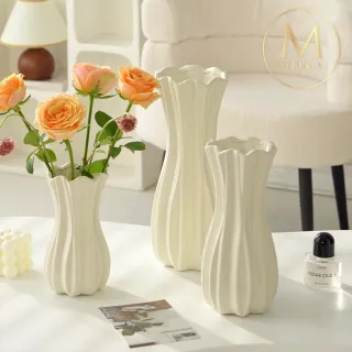 【Floral M】法式陶瓷莉莉安娜波浪花瓶(花瓶/插花/玻璃瓶/花器/花盆/陶瓷花瓶/桌面擺飾/居家裝飾)