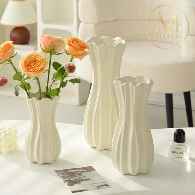 【Floral M】法式陶瓷莉莉安娜波浪花瓶(花瓶/插花/玻璃瓶/花器/花盆/陶瓷花瓶/桌面擺飾/居家裝飾)
