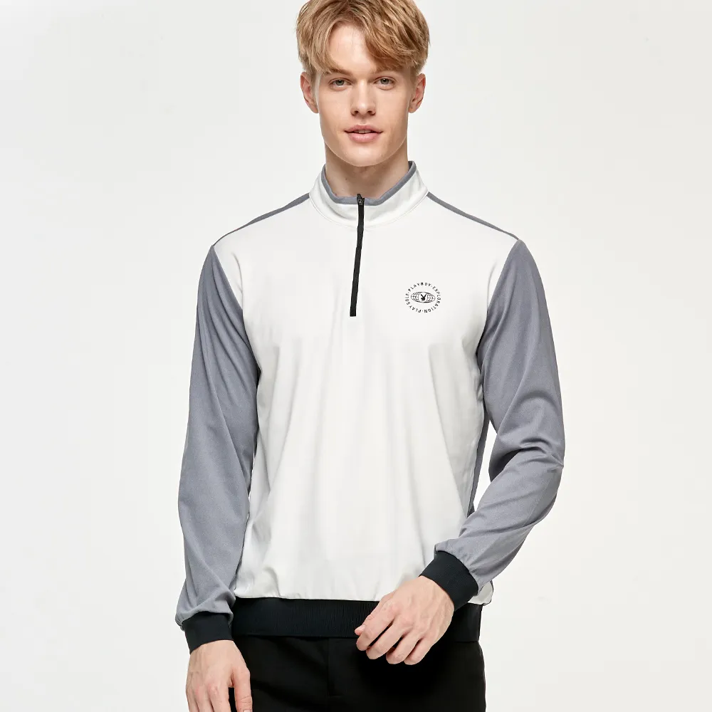 【PLAYBOY GOLF】男款運動學院風蓄熱保暖立領長袖上衣-白(吸濕排汗/GOLF/高爾夫球衫/AA24227-73)