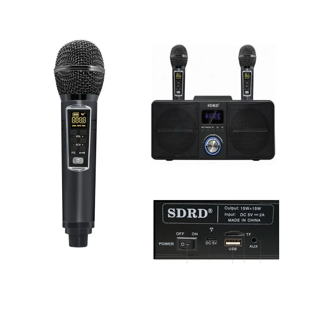 行動KTV SD-309雙人合唱藍牙音箱 可消音 藍芽喇叭 無線麥克風(附防噴套+充電頭+氣氛燈+限量外出袋)