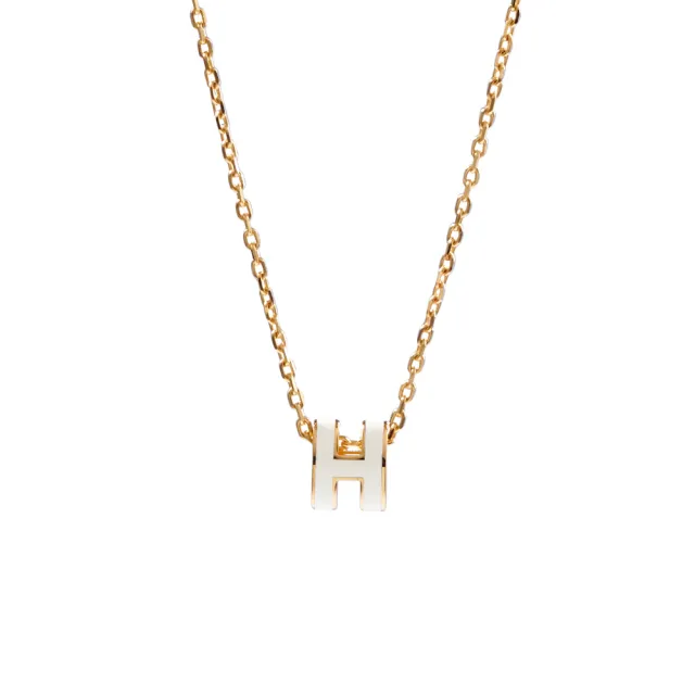 【Hermes 愛馬仕】Pop H Mini 立體簍空 LOGO項鍊(白/金)