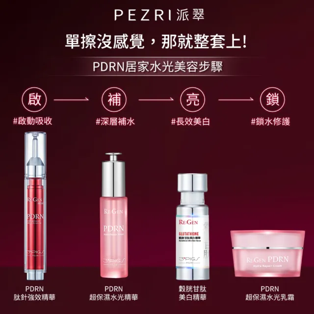 【PEZRI 派翠】穀胱甘肽美白精華30ml(PDRN/傳明酸/B3菸鹼醯胺/淡斑/亮白修護/居家水光護理