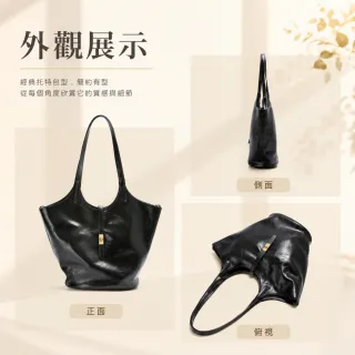 【EMMA SUE】雙11 真皮水桶包 包包 大容量包包 水桶包 肩背包 牛皮包包 禮物 黑色通勤包