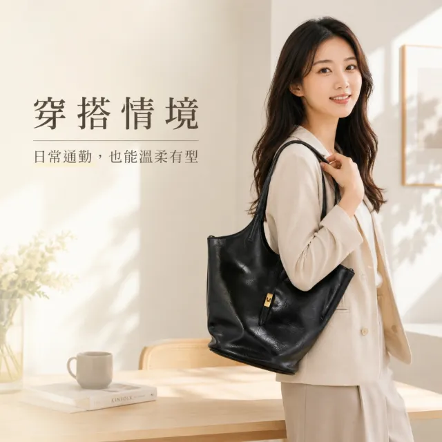 【EMMA SUE】雙11 真皮水桶包 包包 大容量包包 水桶包 肩背包 牛皮包包 禮物 黑色通勤包