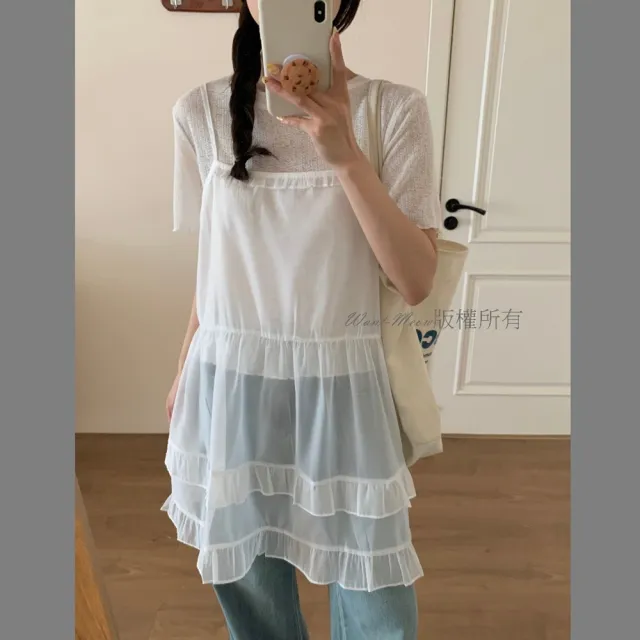 【Want-Meow】80公斤可穿/日系疊穿神器透膚混紗內搭圓領短袖T恤(大碼/大尺碼/加大碼/短袖上衣)
