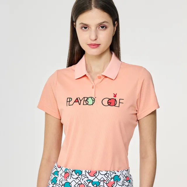 【PLAYBOY GOLF】女款羅紋布高彈力短袖OLO衫-橘(高爾夫球衫/KA26105-25)