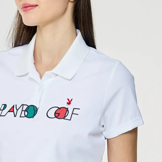 【PLAYBOY GOLF】女款羅紋布高彈力短袖OLO衫-白(高爾夫球衫/KA26105-87)