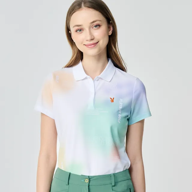 【PLAYBOY GOLF】女款渲染抗UV短袖POLO衫-白(高爾夫球衫/KA26110-87)