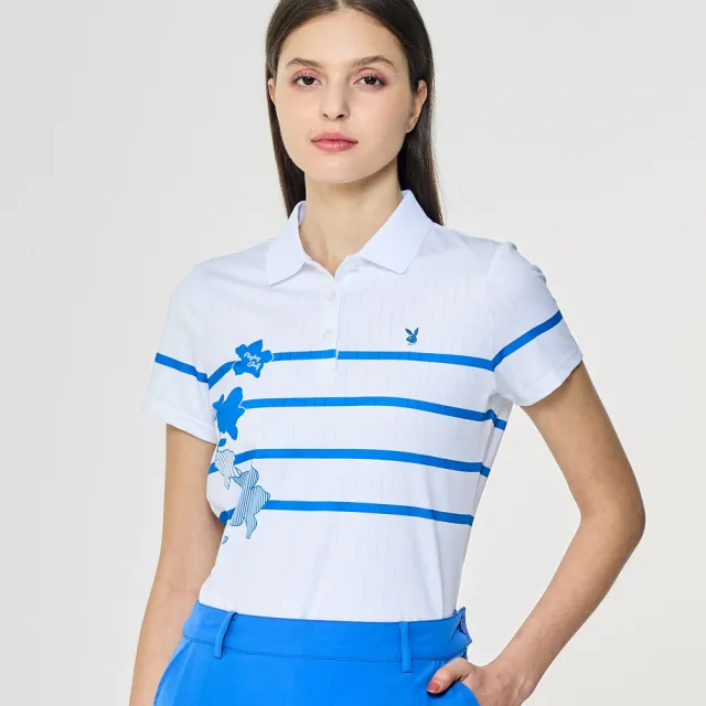 【PLAYBOY GOLF】女款花朵吸濕排汗短袖POLO衫-白(高爾夫球衫/KA26111-87)