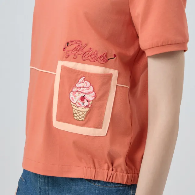 【ILEY 伊蕾】冰淇淋刺繡涼感抑菌棉質上衣(淺桔；M-XL；1251461211)