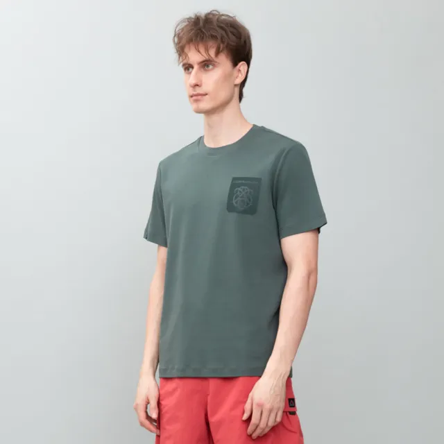 【oillio 歐洲貴族】男裝 特殊立體牙刷繡 簡約穿搭圓領棉TEE 潮流單品 (綠色 法國品牌 有大尺碼)