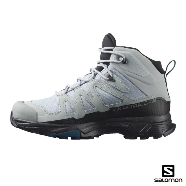 【salomon】寬楦 女 X ULTRA 4 Goretex 中筒登山鞋 深礦灰/黑/軍藍 L41687200 寬版防水登山鞋