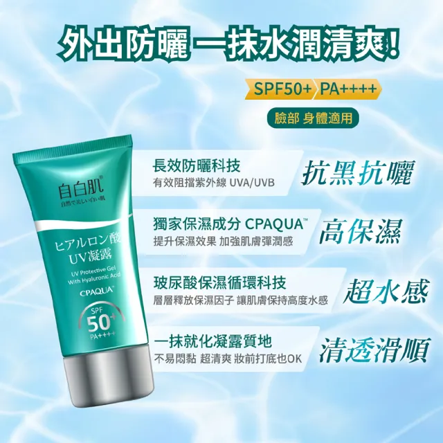 【自白肌】官方直營 水感玻尿酸防曬凝露 SPF50+ PA++++ 50g