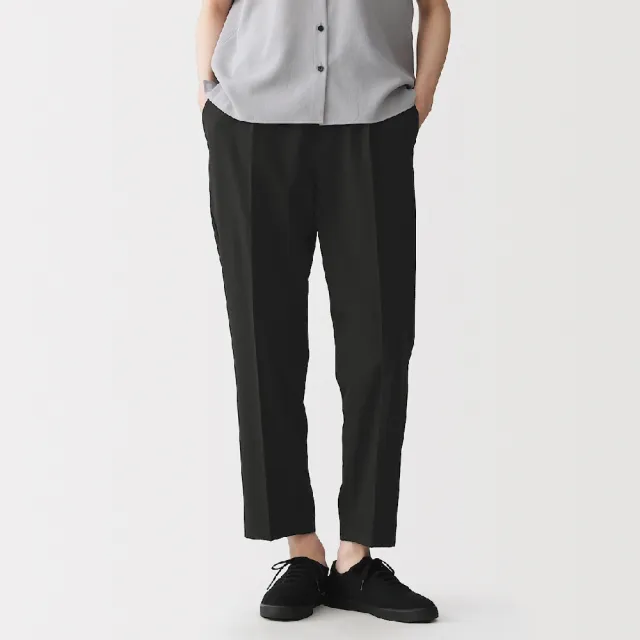 【MUJI 無印良品】女透氣彈性泡泡紗舒適錐形褲(深灰/黑色/淺綠/深藍)
