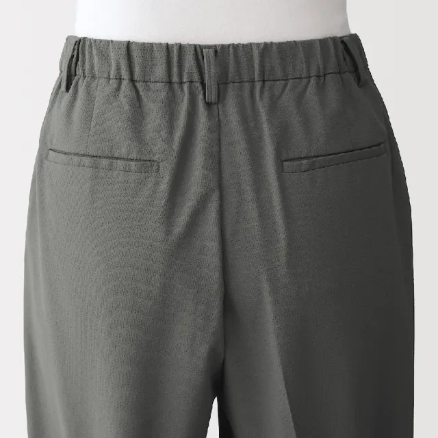 【MUJI 無印良品】女透氣彈性泡泡紗舒適錐形褲(深灰/黑色/淺綠/深藍)