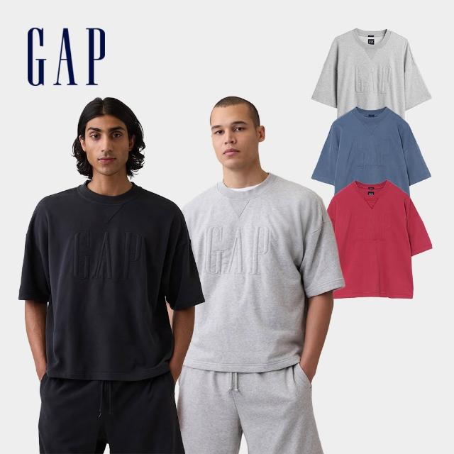 【GAP】男裝 VintageSoft毛圈布寬版Logo短袖大學T-多色任選(898684)