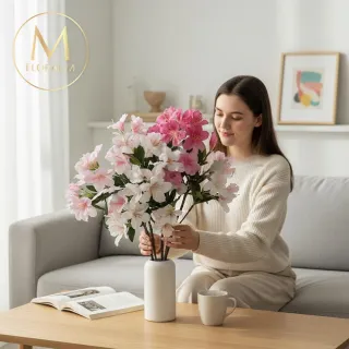 【Floral M】高雅白杜鵑仿真花花材1入組(人造花/仿真花/假花/花藝DIY/裝飾花材)