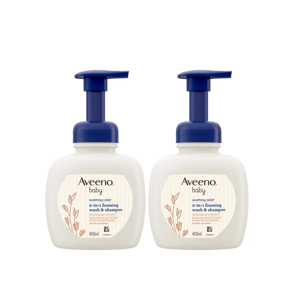 【Aveeno 艾惟諾】嬰兒舒緩滋養2合1沐浴洗髮泡泡露2入組(400mlx2_嬰兒洗髮沐浴)