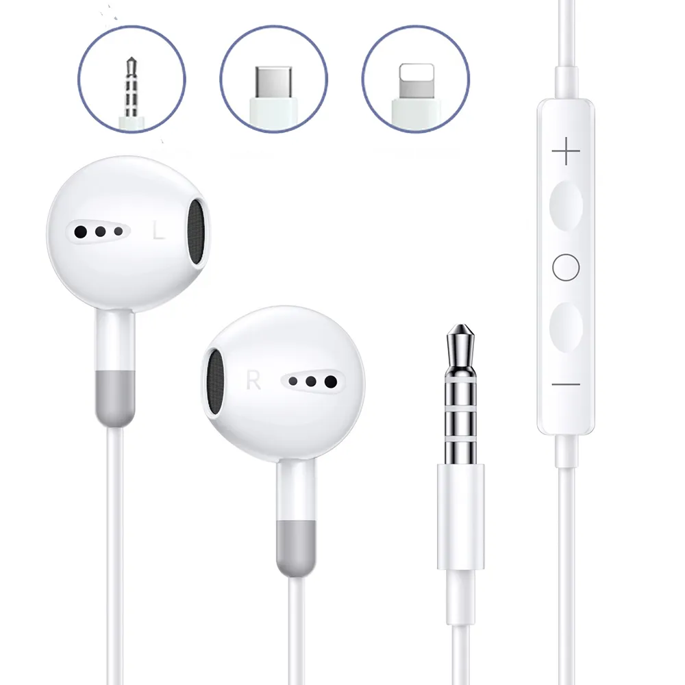 新版半入耳式耳機TYPE-C Lightning 3.5mm線控耳機USB-C雙耳降噪耳機(iphone 15/16適用)