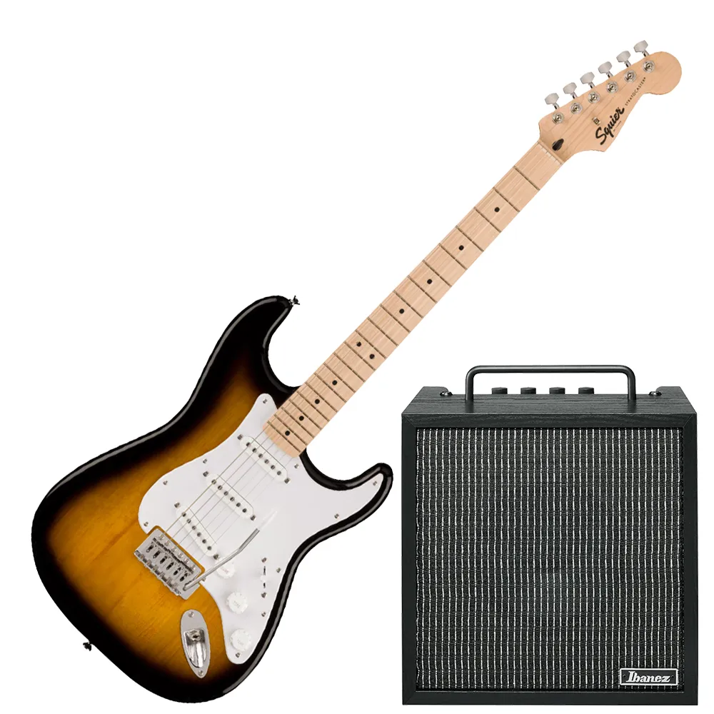 【Fender Squier】Sonic WPG MN 2TS 電吉他-經典漸層/單線圈拾音器/加贈音箱及五好禮/原廠公司貨(套裝組)