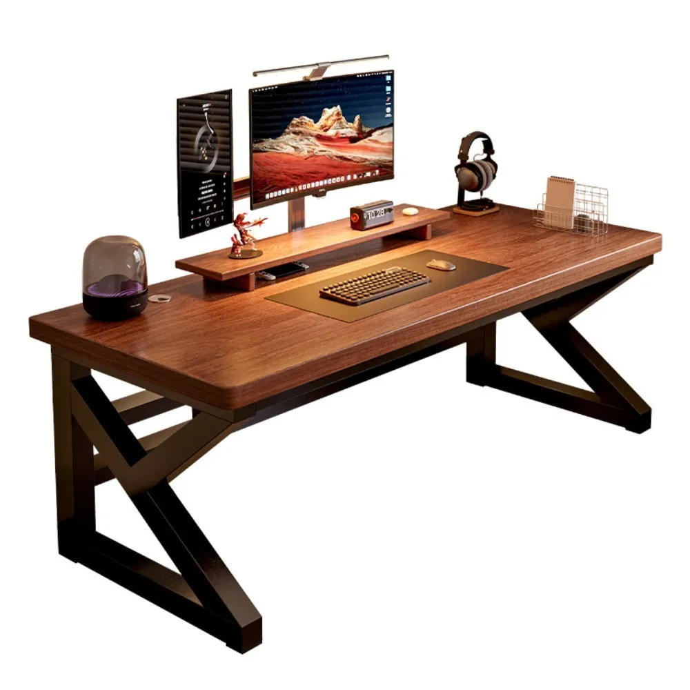 工業風實木芯電腦桌（80×50cm K 型雙橫樑遊戲桌 防刮免漆書桌）
