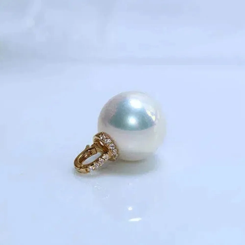 海斯珠寶 12-13mm 天然極光淡水珍珠 18K金吊墜 萬能開口扣 正圓珍珠 優雅氣質 精緻禮物