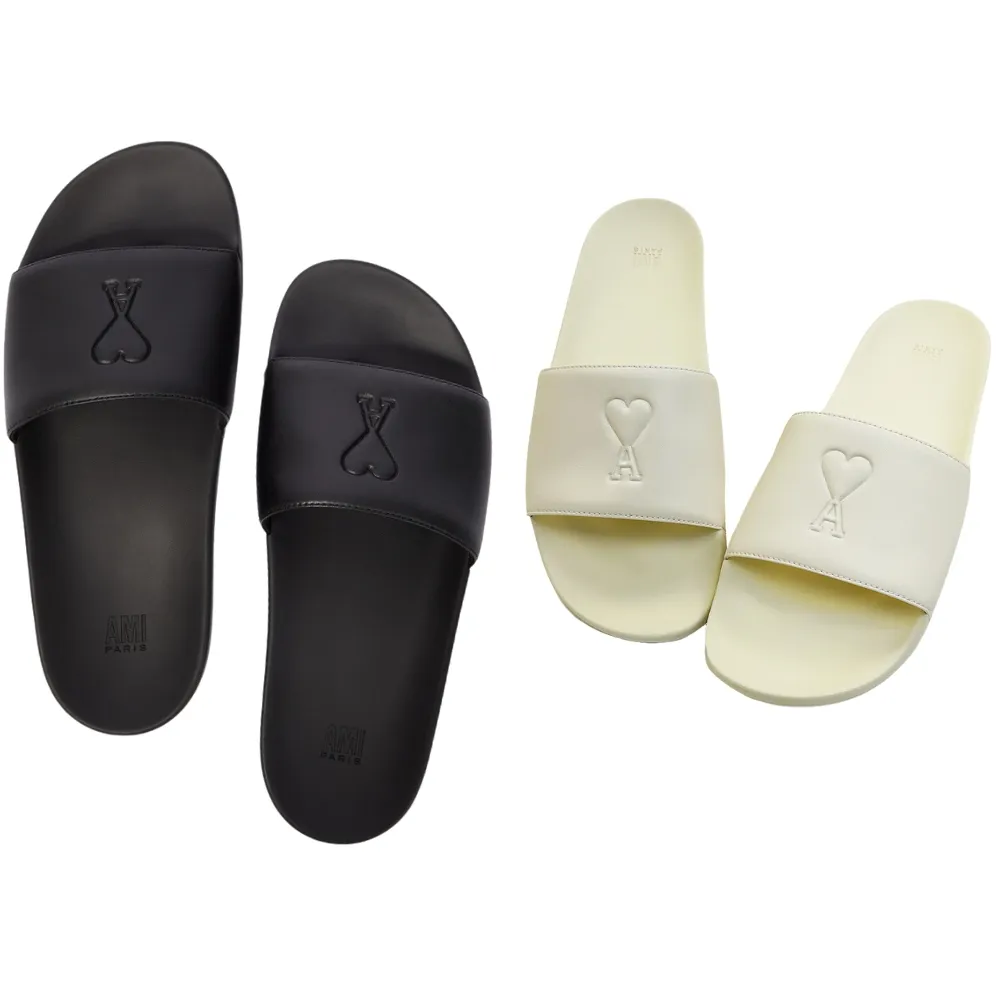 【AMI PARIS】經典愛心刺繡LOGO 拖鞋 休閒鞋(舒適休閒拖鞋)