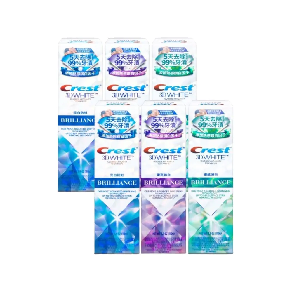 【Crest】極致鑽白牙膏110gx6入 牙齒美白(鑽亮炫白/鑽感薄荷/亮白防蛀 任選)