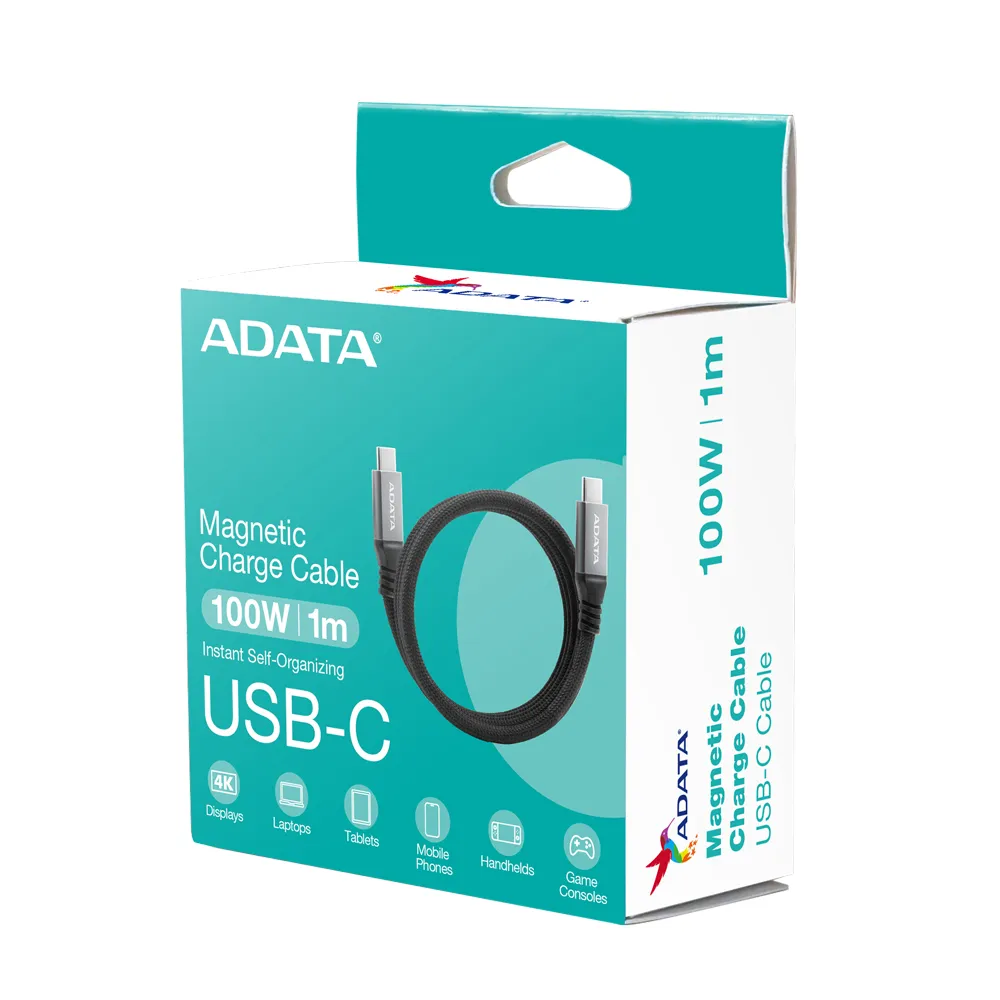 【ADATA 威剛】USB-C to USB-C 100W 10Gbps 磁吸收納 編織 充電線(支援i15/i16/i17/Android/Switch/NB)