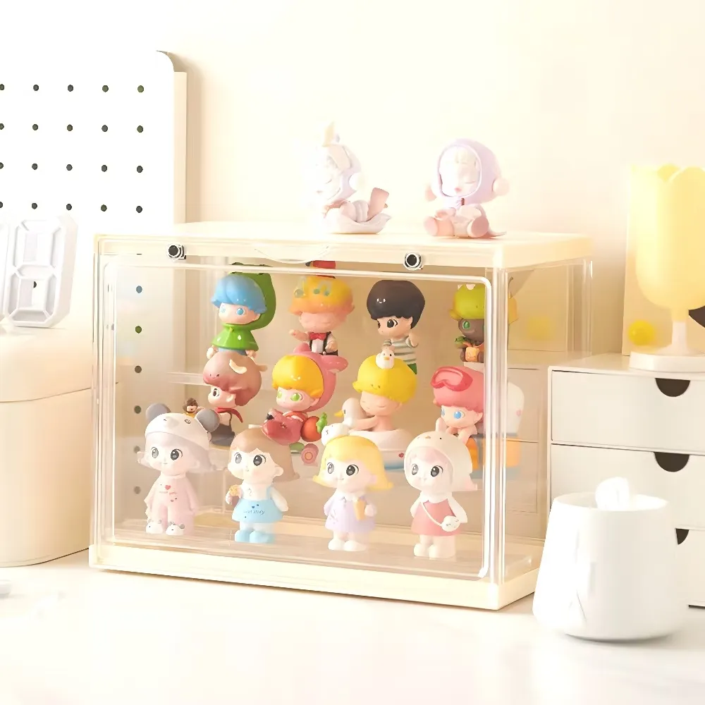 奶油風磁吸式盲盒展示盒(泡泡瑪特 POPMART 防潮防塵 收藏 模型展示 玩具收納 扭蛋)