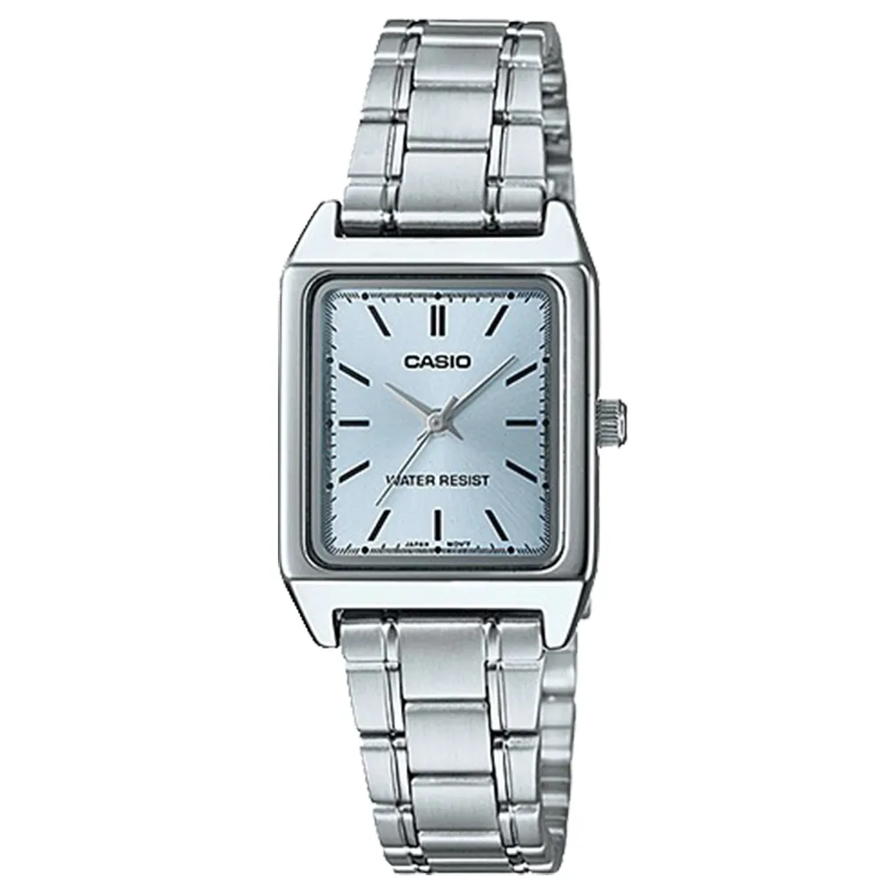 【CASIO 卡西歐】成熟可靠 正式場合必備方型女錶-淺藍x31mm(LTP-V007D-2E)