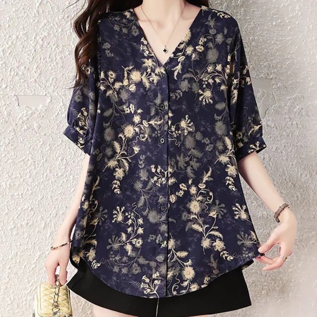 【麗質達人】9035短袖印花上衣-LY (L-5XL)