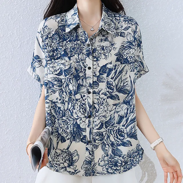 【麗質達人】7028翻領印花上衣-LY (L-5XL)