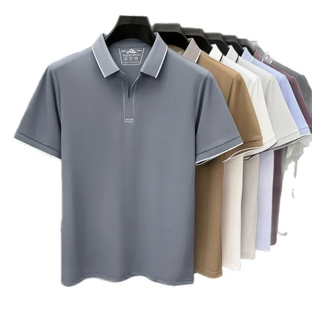 【巴黎精品】現貨+預購 男POLO衫短袖上衣高爾夫球衫剪刀領(高彈力冰絲涼感無痕男裝T恤男襯衫 b1a67)