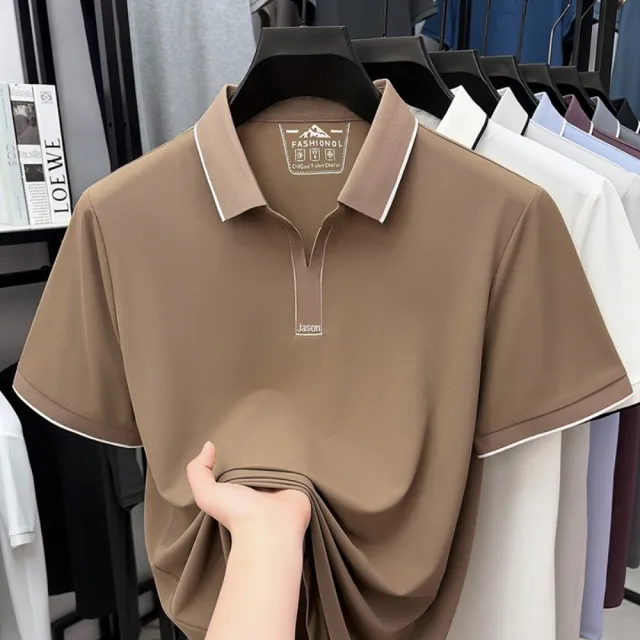 【巴黎精品】現貨+預購 男POLO衫短袖上衣高爾夫球衫剪刀領(高彈力冰絲涼感無痕男裝T恤男襯衫 b1a67)