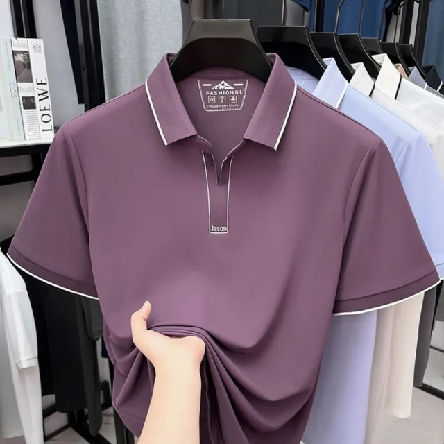 【巴黎精品】現貨+預購 男POLO衫短袖上衣高爾夫球衫剪刀領(高彈力冰絲涼感無痕男裝T恤男襯衫 b1a67)