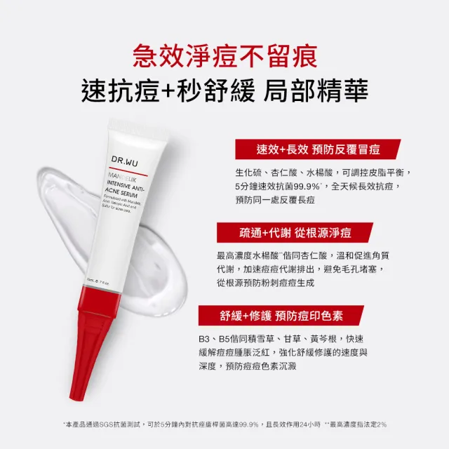 【DR.WU 達爾膚】杏仁酸淨痘調理精華20ML(2入組)
