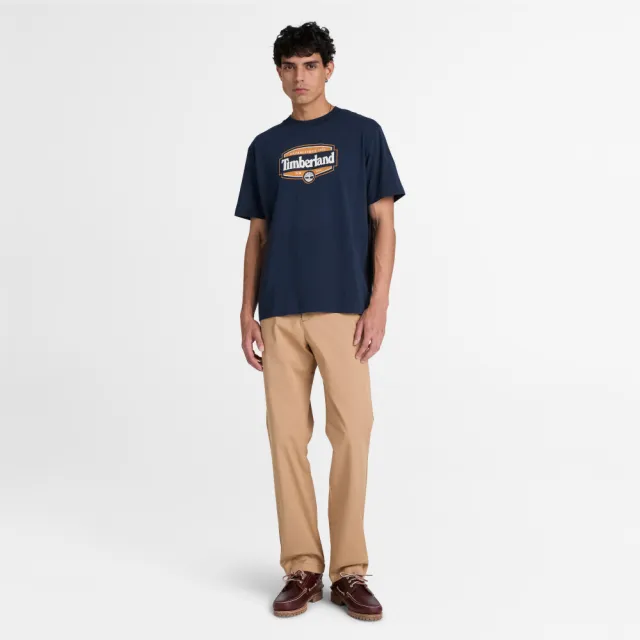 【Timberland】男款深寶石藍休閒短袖T恤(A2E48433)