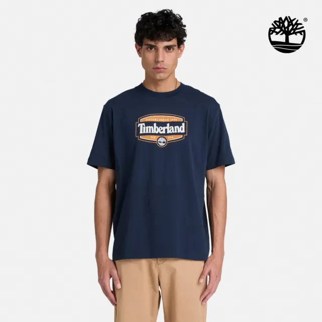 【Timberland】男款深寶石藍休閒短袖T恤(A2E48433)
