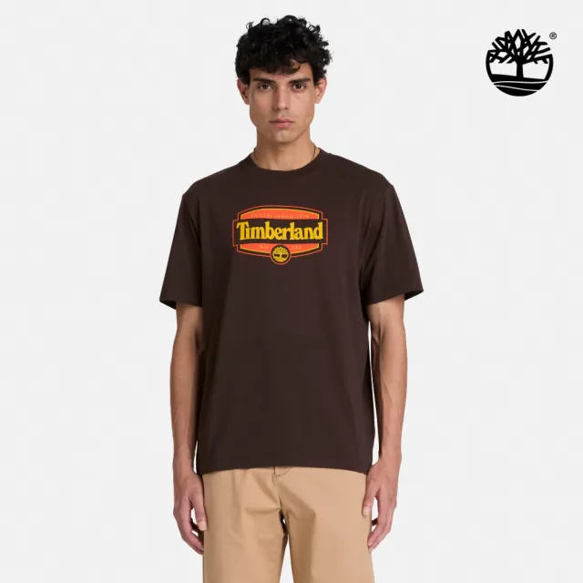 【Timberland】男款深棕色休閒短袖T恤(A2E48C35)