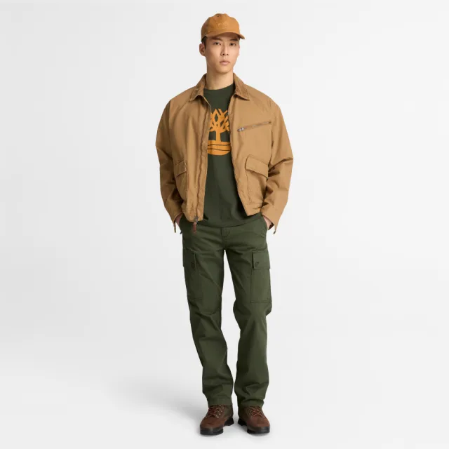【Timberland】男款綠色大樹LOGO短袖T恤(A2AZDU31)
