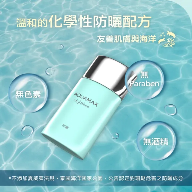 即期品【AQUAMAX 奧科美氏】水18維他命E水感防曬乳50ml二入組(SPF50+/PA++++/海洋友善/不泛白)