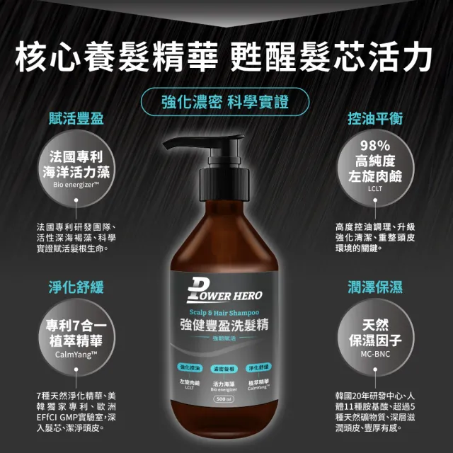 【PowerHero 勁漢英雄】洗髮精500mlx3入組(強健豐盈)
