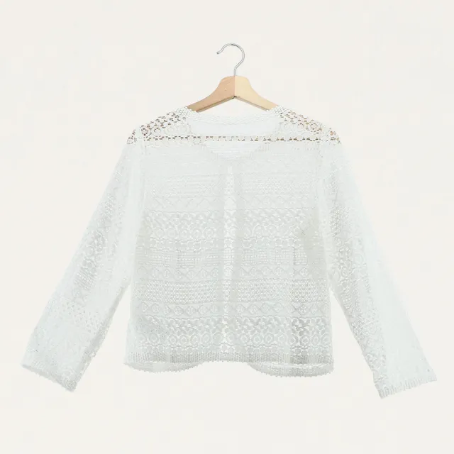 【ILEY 伊蕾】透膚蕾絲小外套(白；M-XL；1261074803)