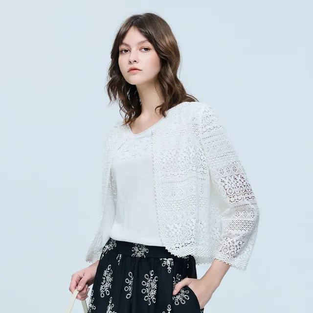 【ILEY 伊蕾】透膚蕾絲小外套(白;M-XL;1261074803)