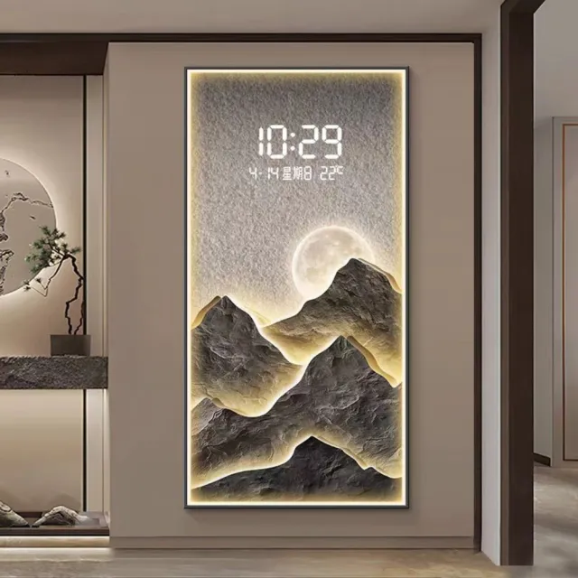 電子顯示鐘 客廳背景牆掛畫(50×100cm LED燈光/電子時鐘）