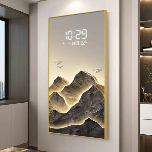 電子顯示鐘 客廳背景牆掛畫(50×100cm LED燈光/電子時鐘）