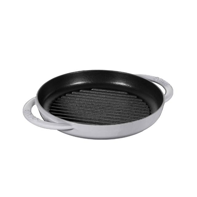 【STAUB】琺瑯鑄鐵雙耳圓形煎盤22cm-石墨灰(德國雙人牌集團官方直營)