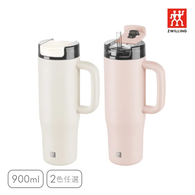【ZWILLING 德國雙人】THERMO PLUS 316L不鏽鋼保溫保冰吸管車架杯900ml-2色任選(德國雙人牌集團官方直營)