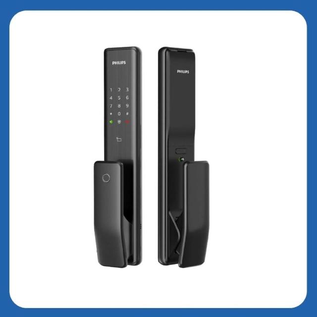 【Philips 飛利浦】ALPHA 五合一推拉式智能門鎖/電子鎖 曜石黑(指紋│卡片│密碼│鑰匙│WIFI/含安裝)